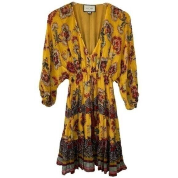 Alexis Holli Amber Bloom Floral Print Bohemian Tiered Mini Dress Size S - Picture 2 of 11